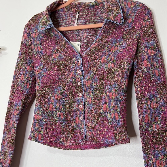 Free People Amelia Printed Blouse pink/rose size Medium - Picture 3 of 6